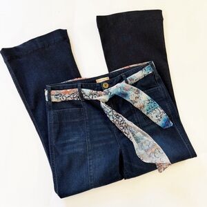 Altar’d State Jeans Womens 30 Kick Crop Wide Leg Scarf Belt Stretch Dark Wash